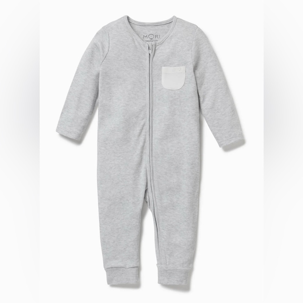 Baby Mori Clever Zip Romper Grey Baby Onesie with Pocket